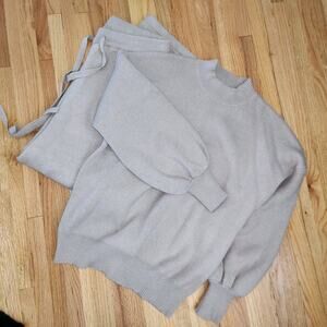 EUC Zesica Beige Sweater Bell Sleeve Top And Wide Leg Pant Set Sz L